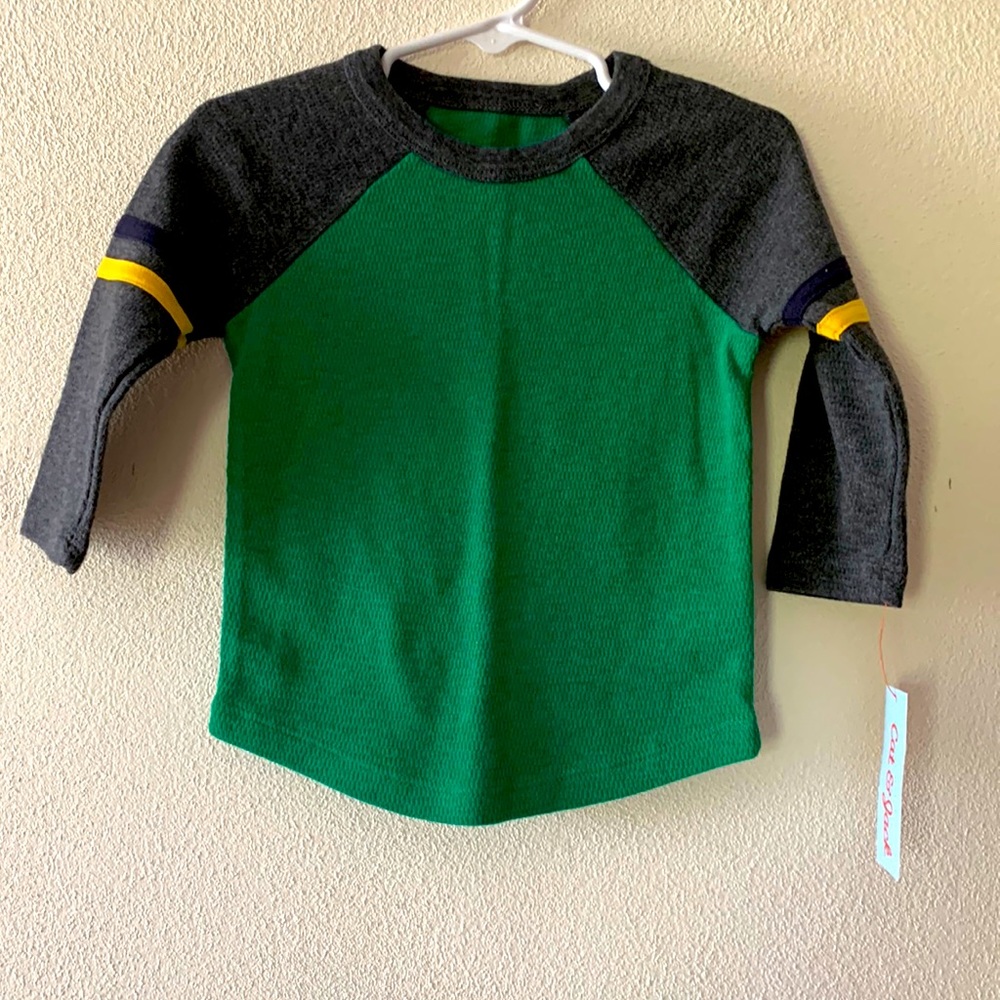 🌺 Cat and Jack long Sleeve Green and Grey Tee. 12M. NWT.